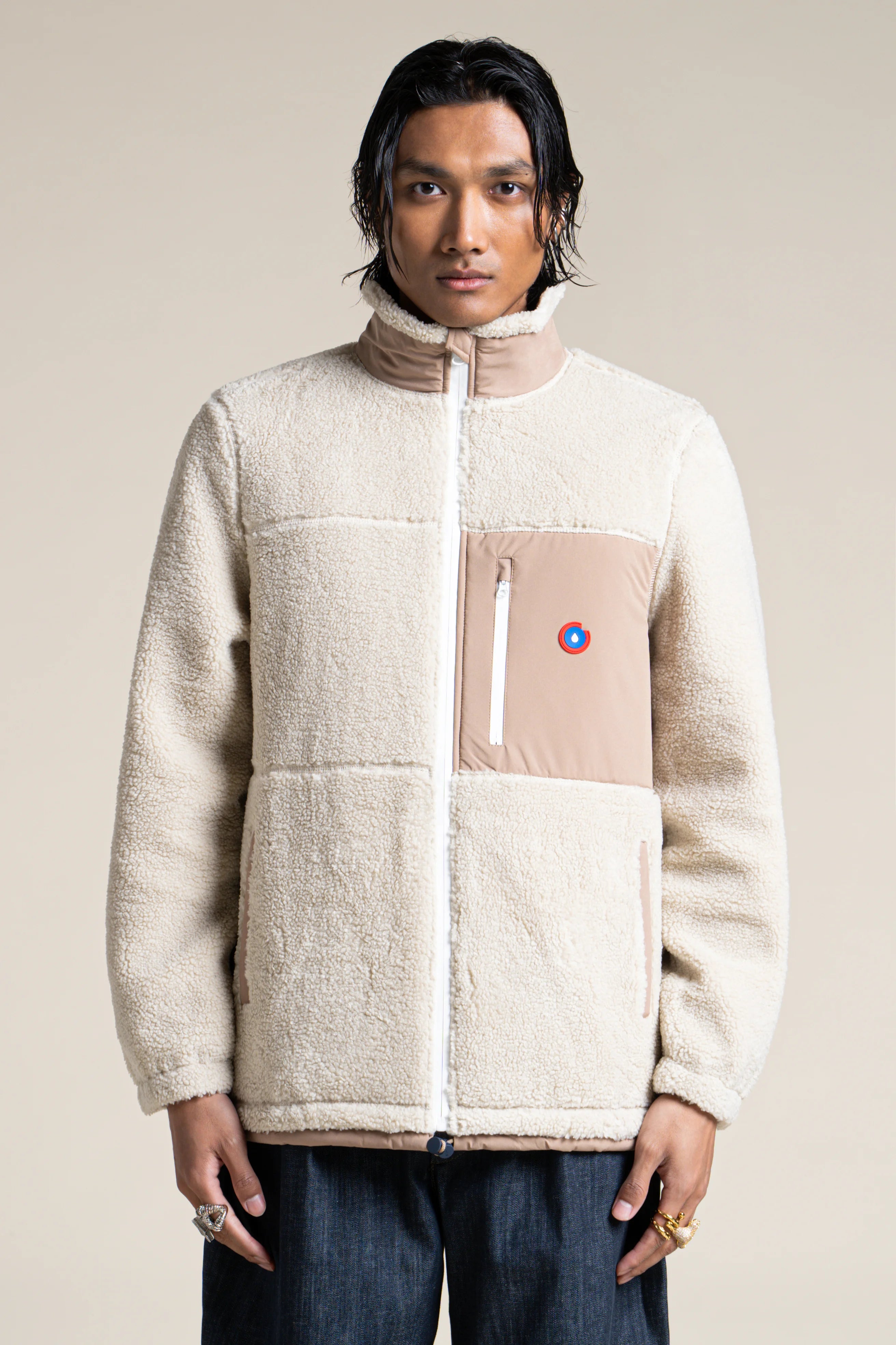 Blouson Polaire Capuche Homme Veste Polaire Homme Beige Monge