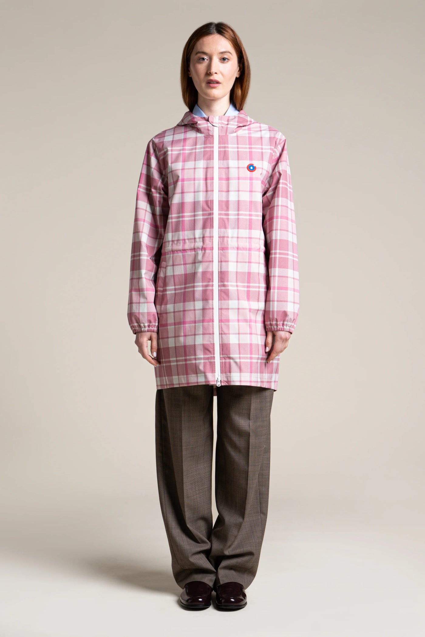 Amelot Imprimé - Imperméable Long - Flotte imprimé tartan rose #couleur_tartan-rose