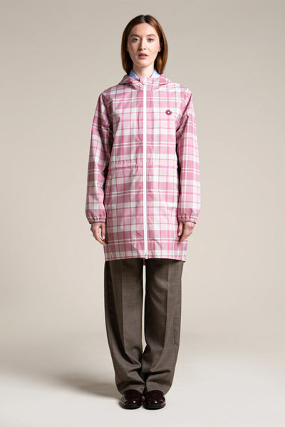 Amelot Imprimé - Imperméable Long - Flotte imprimé tartan rose #couleur_tartan-rose