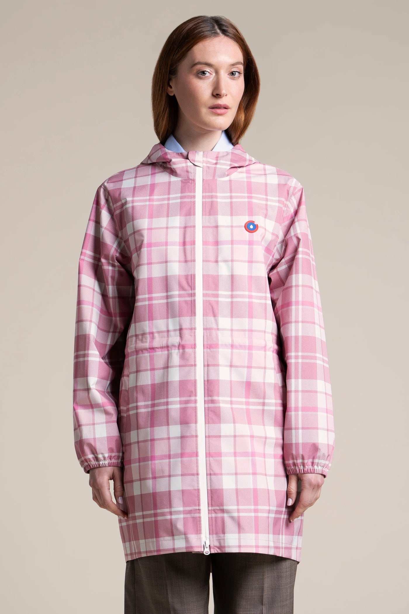 Amelot Imprimé - Imperméable Long - Flotte imprimé tartan rose #couleur_tartan-rose