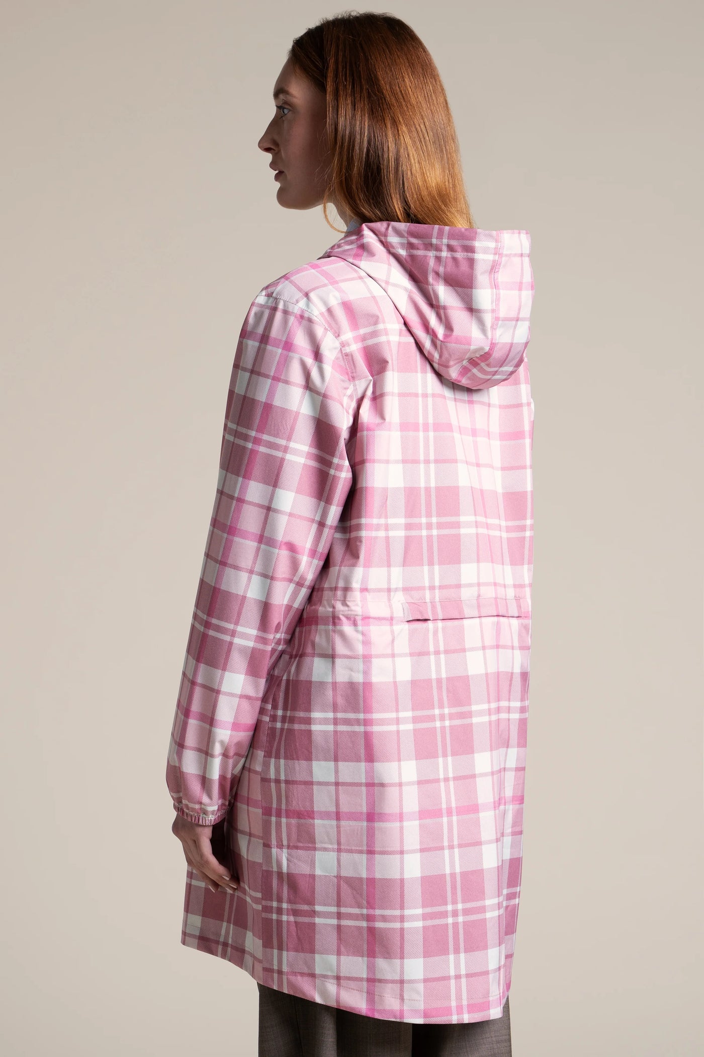 Amelot Imprimé - Imperméable Long - Flotte imprimé tartan rose #couleur_tartan-rose