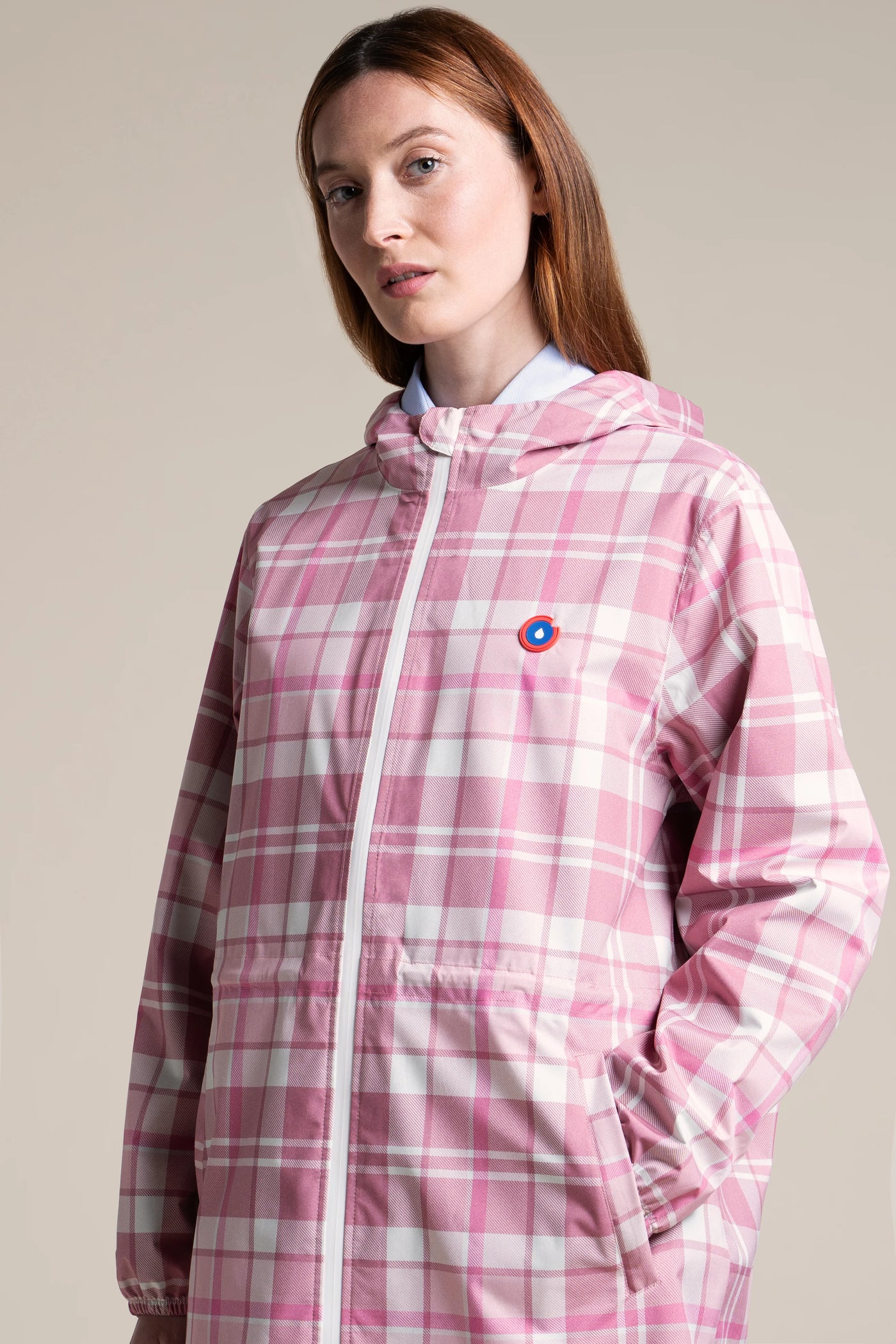 Amelot Imprimé - Imperméable Long - Flotte imprimé tartan rose #couleur_tartan-rose