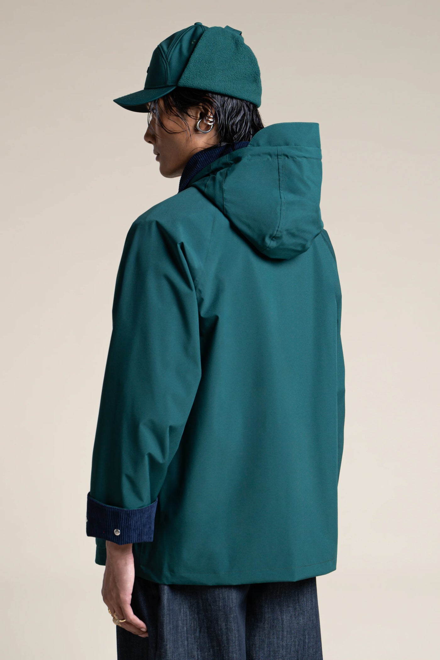 Archives - Imperméable inspiré des vestes de chasse avec col et manches contrastés imprimé iris - Flotte couleur sapin indigo #couleur_sapin-indigo