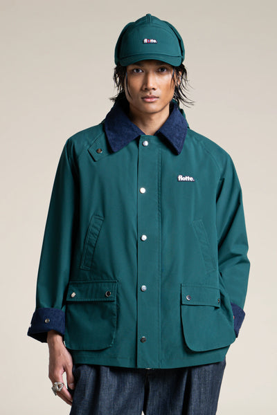 Archives - Imperméable inspiré des vestes de chasse avec col et manches contrastés imprimé iris - Flotte couleur sapin indigo #couleur_sapin-indigo