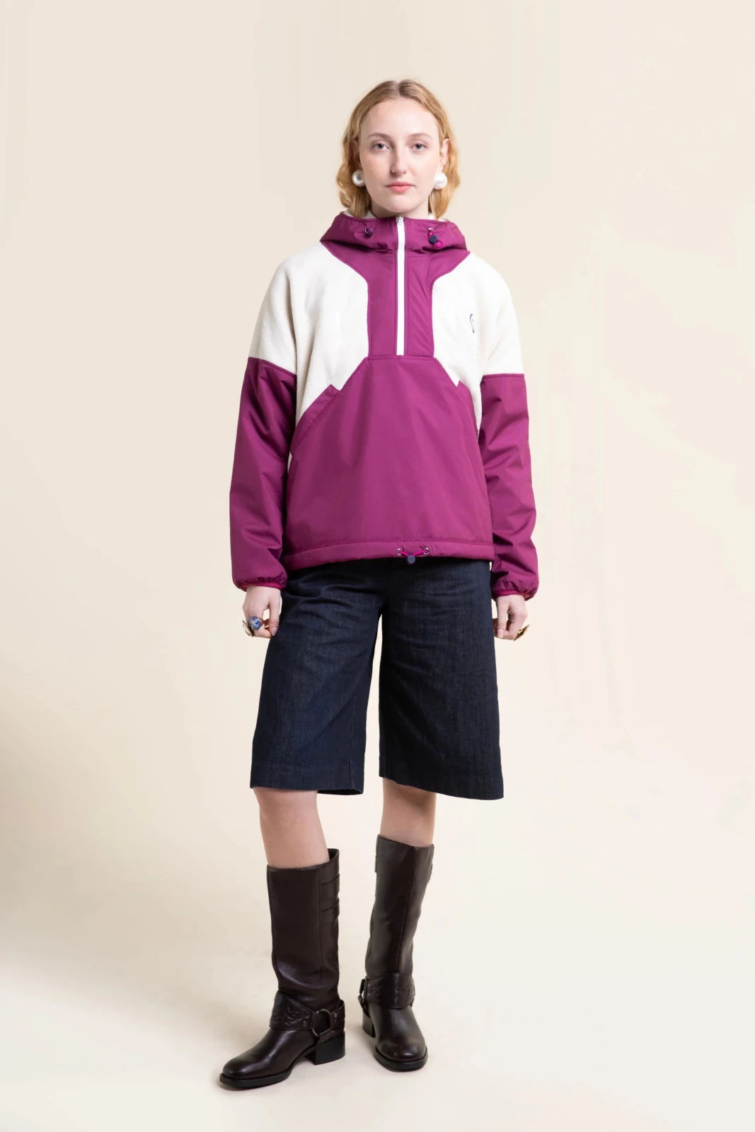 Bel-Air - Veste polaire hoodie sweat - Flotte - couleur framboise coquille 