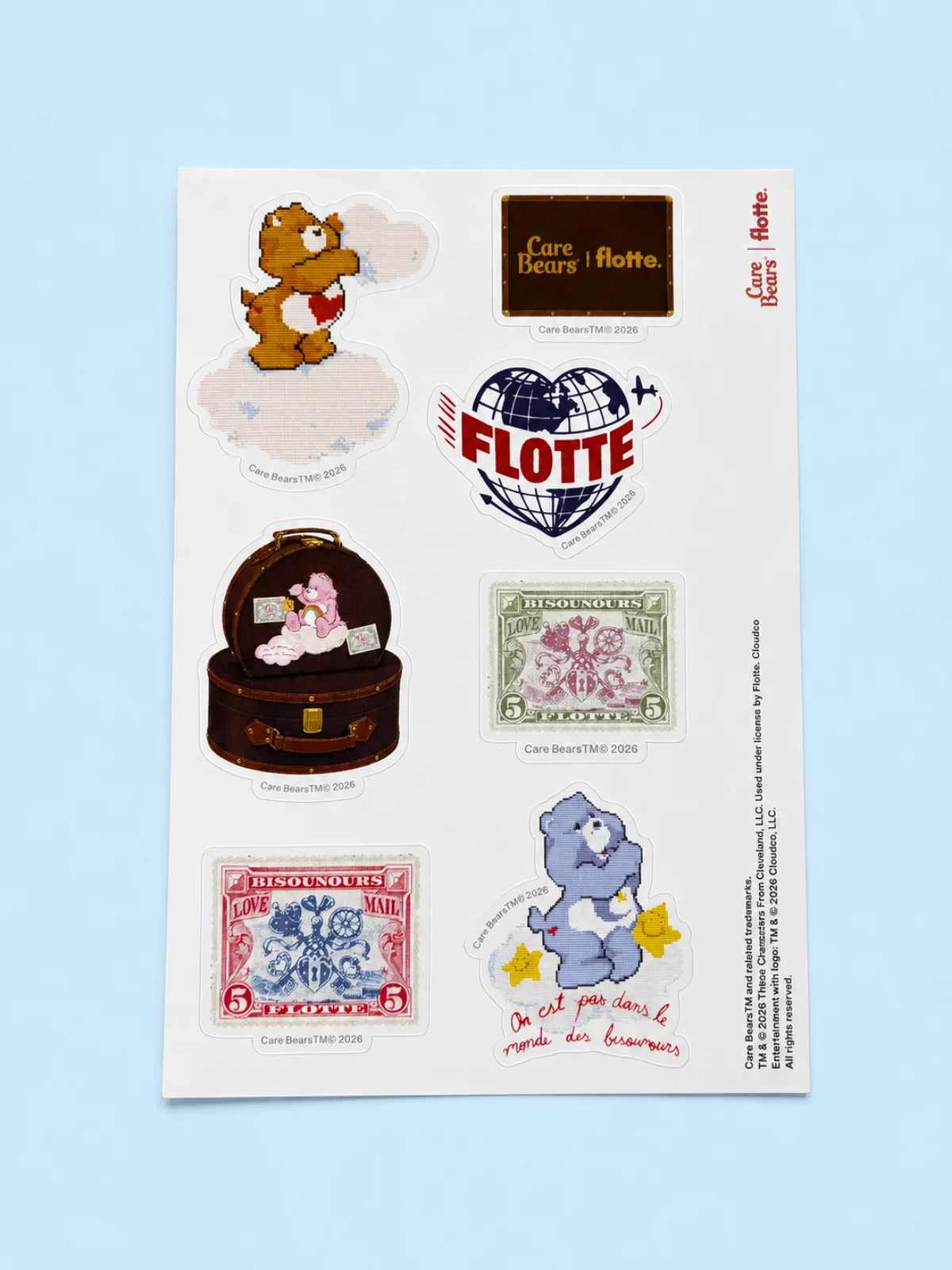 Planche de stickers Bisounours x Flotte collaboration collection capsule Care Bears