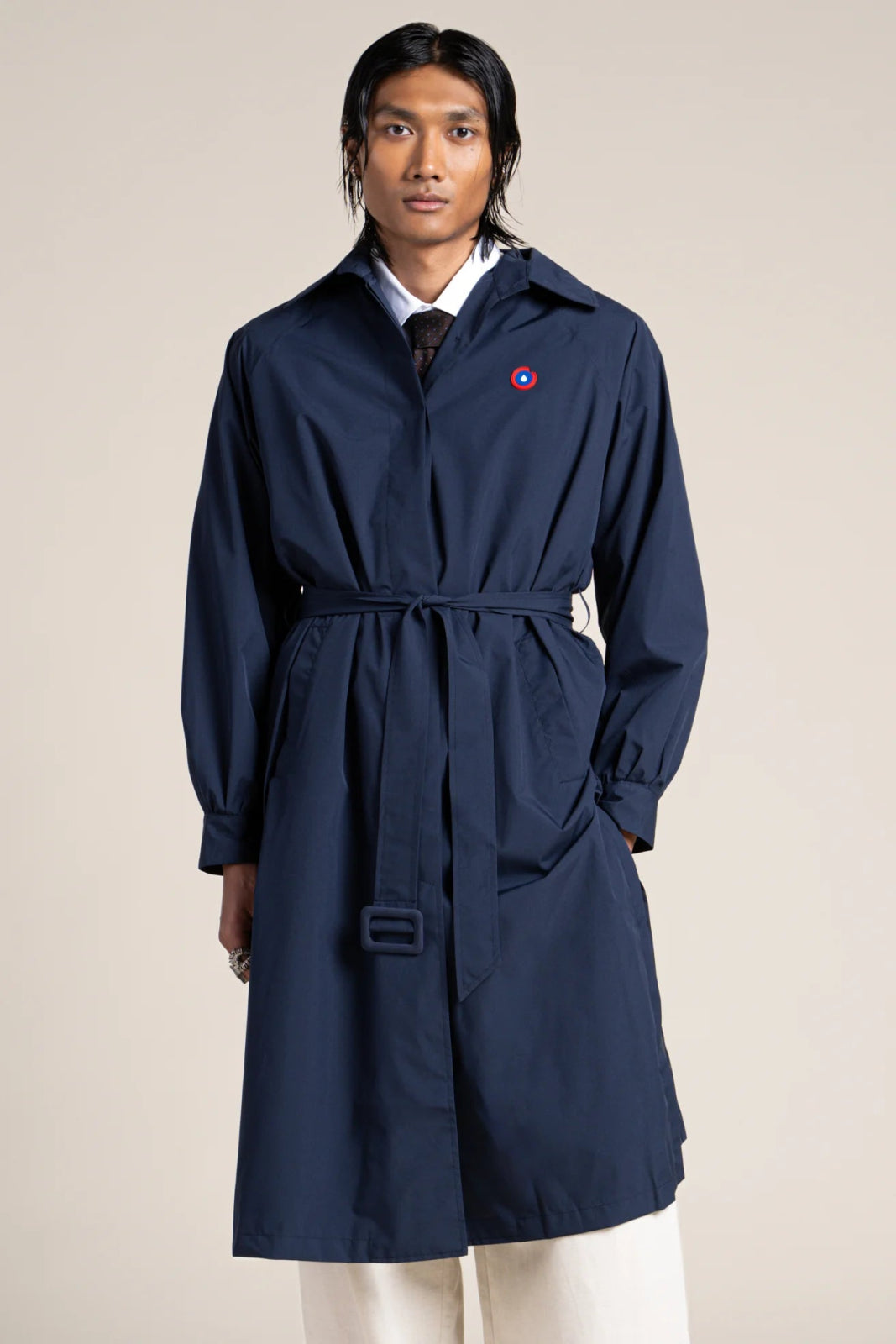 Madeleine - Trenchcoat long imperméable avec ceinture - Flotte couleur indigo 