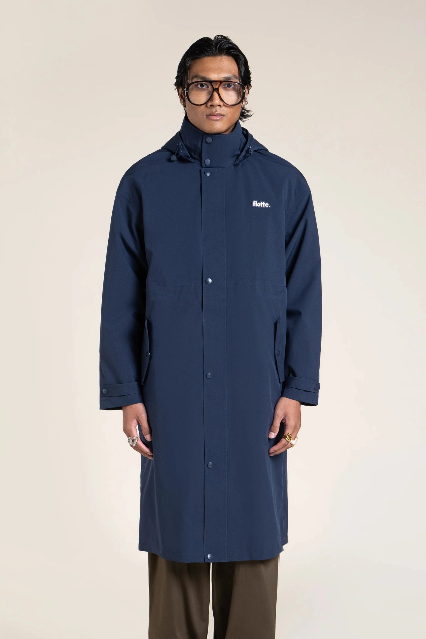 Solférino - Parka longue - Flotte couleur indigo 