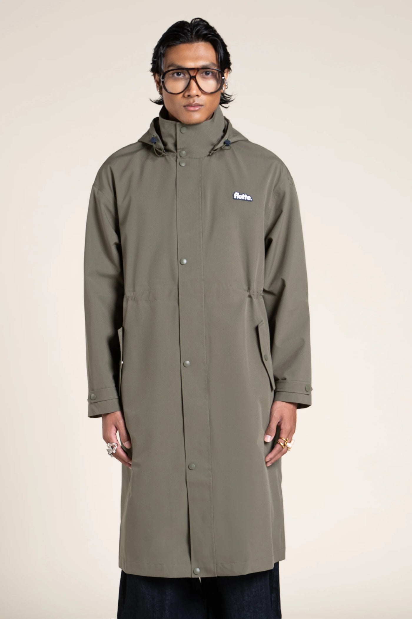 Solférino - Parka longue - Flotte couleur kaki 