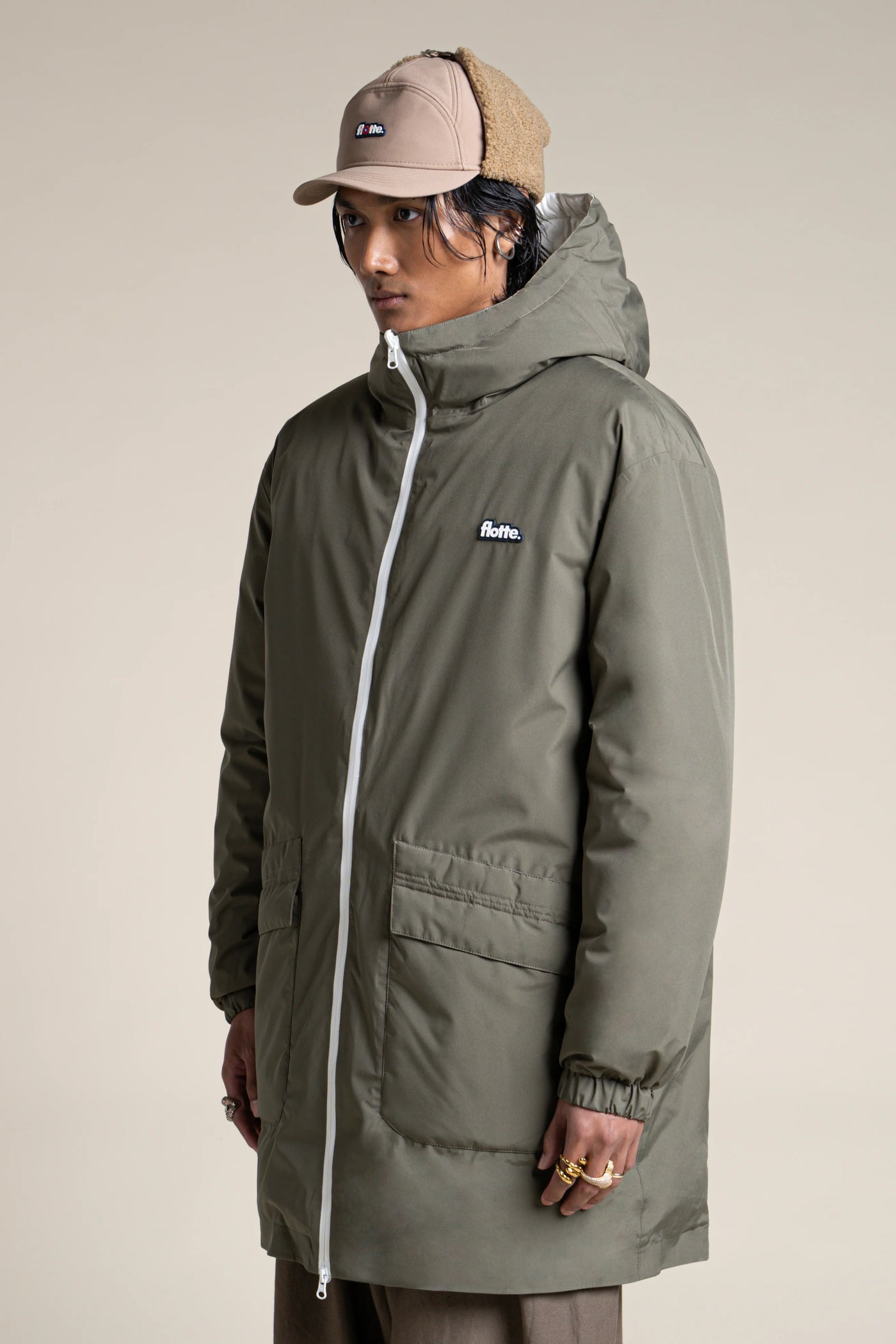 Varenne - Doudoune Longue Reversible - Flotte #couleur_kaki-coquille