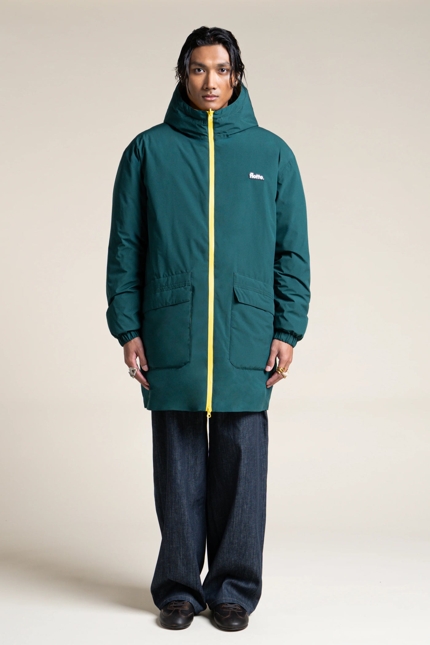 Varenne - Doudoune Longue Reversible - Flotte #couleur_sapin-citron