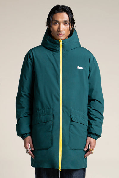 Varenne - Doudoune Longue Reversible - Flotte #couleur_sapin-citron