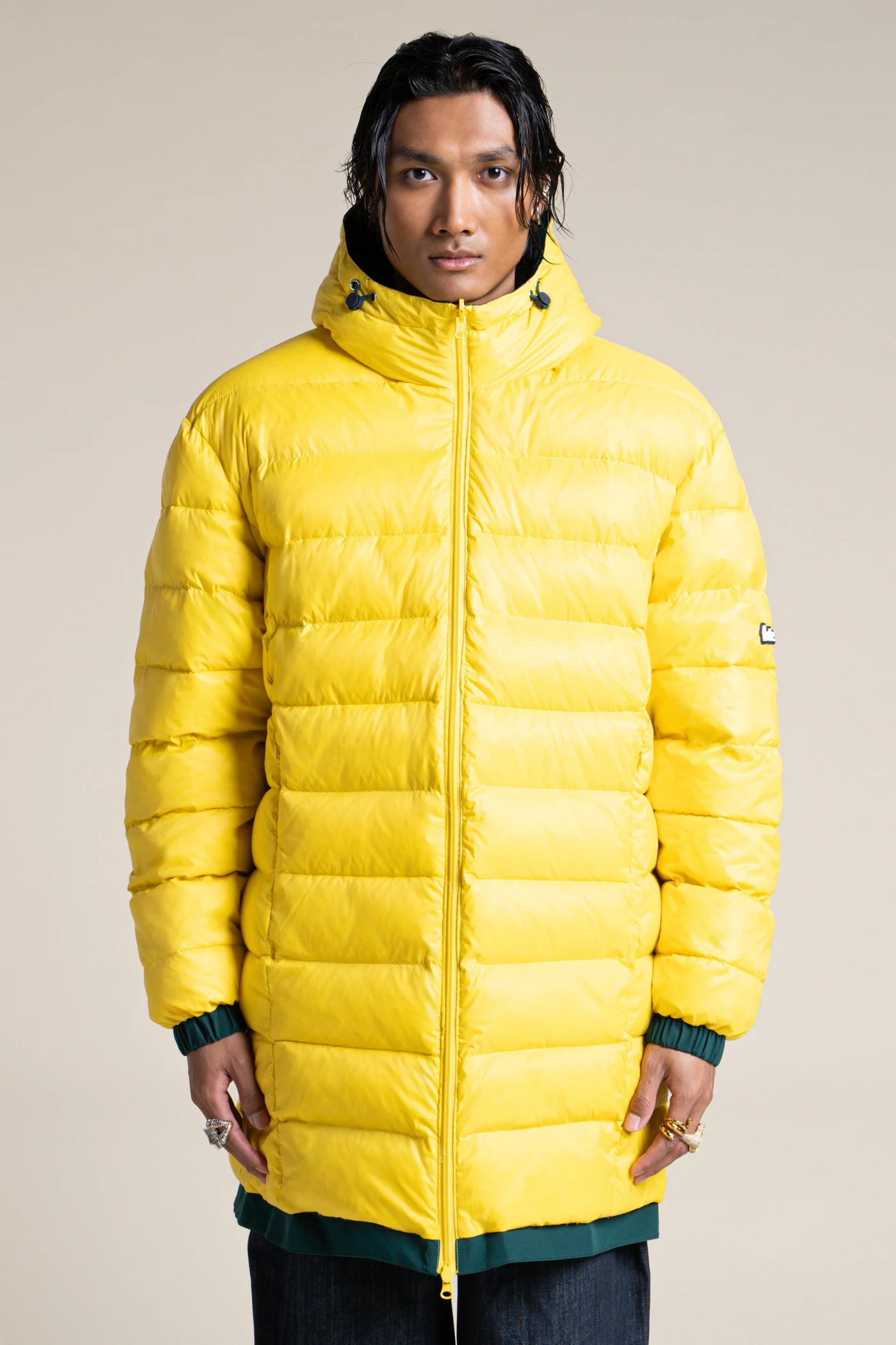 Varenne - Doudoune Longue Reversible - Flotte #couleur_sapin-citron