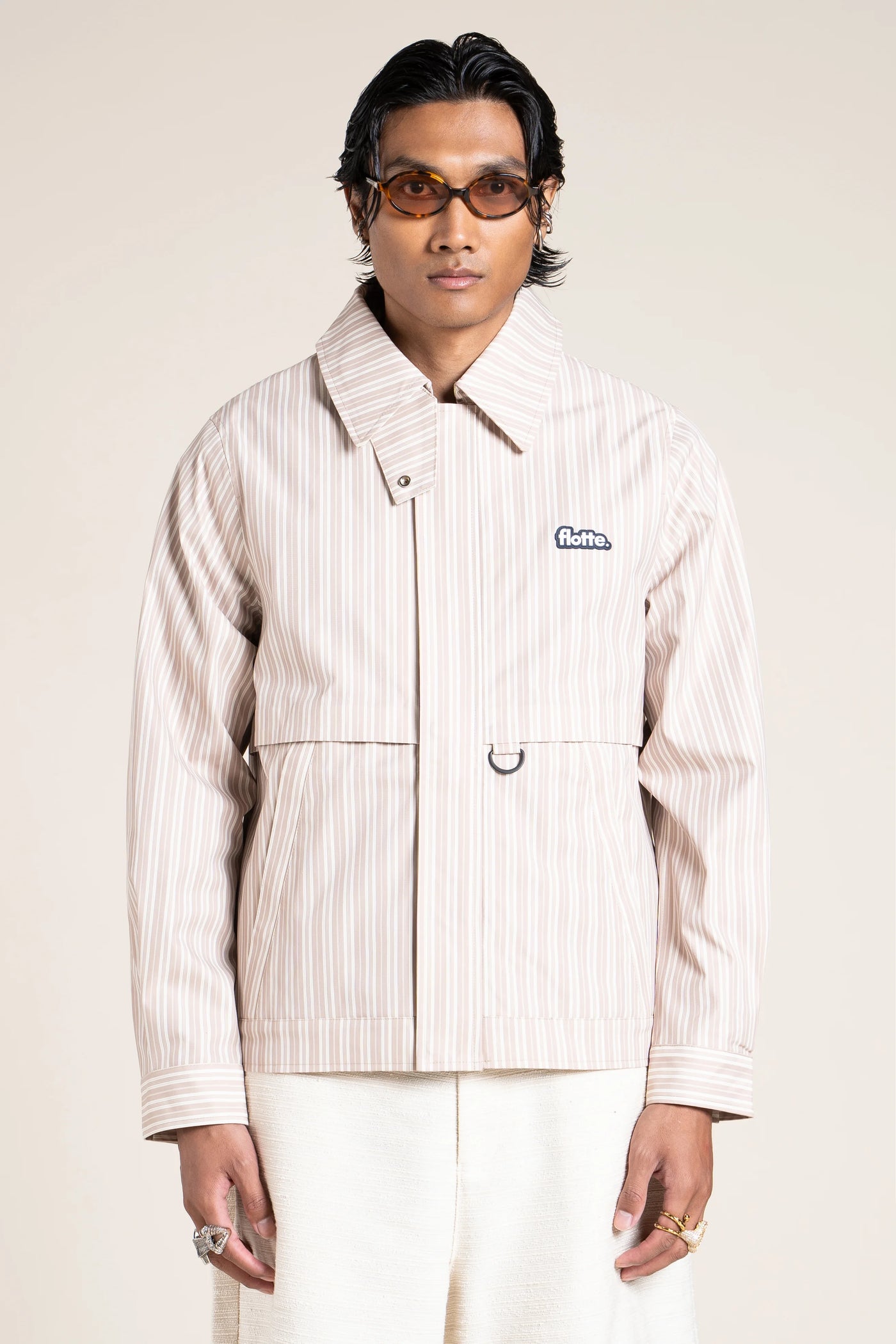 Ambroise - Straight Jacket - Flotte printed oxford beige 