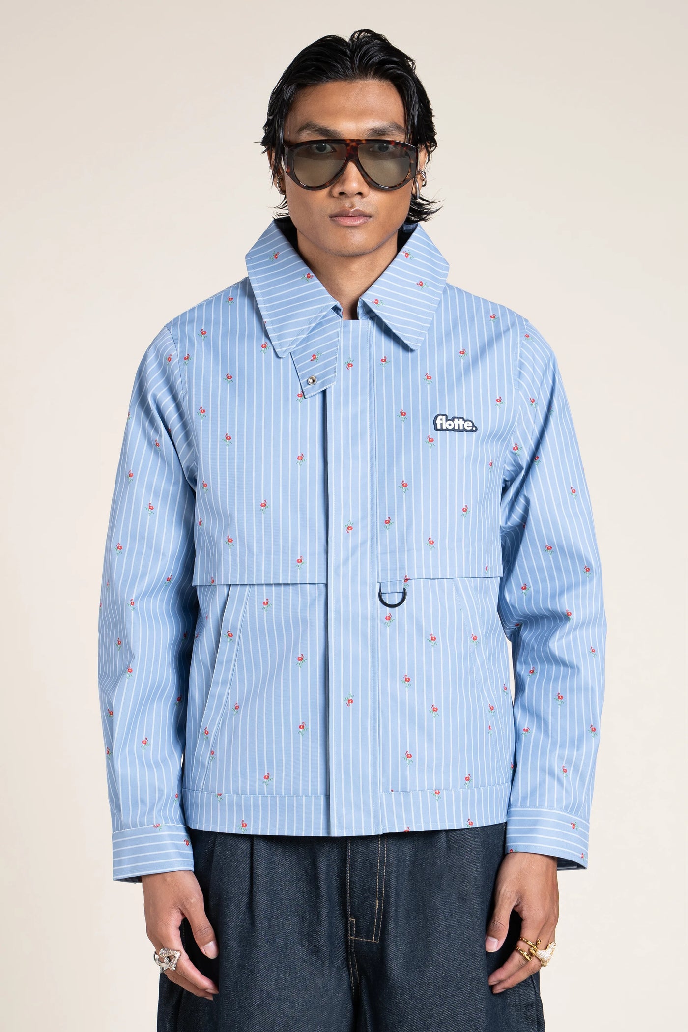 Ambroise - Veste Droite - Flotte imprimé couleur oxford bleu 