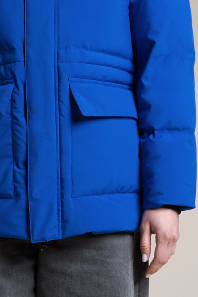 Doudoune mi-longue imperméable - #couleur_bleu-roi